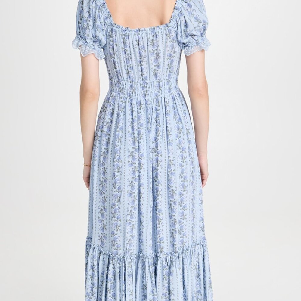 Smocked Square Neck Puff Sleeve Maxi Dress - Light Blue - Picture 2 of 4